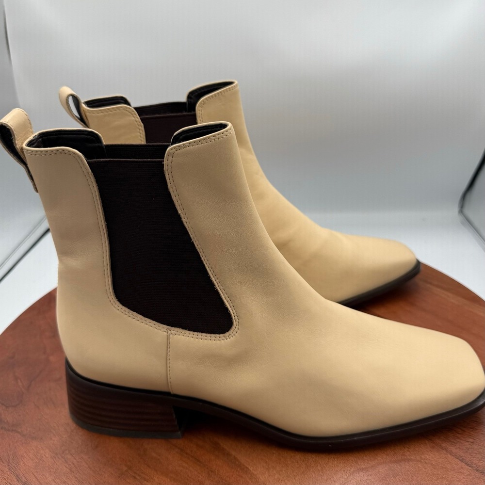 Sam Edelman Thelma Leather Square Toe Chelsea Boots Eggshell Womens Size‎ 11M